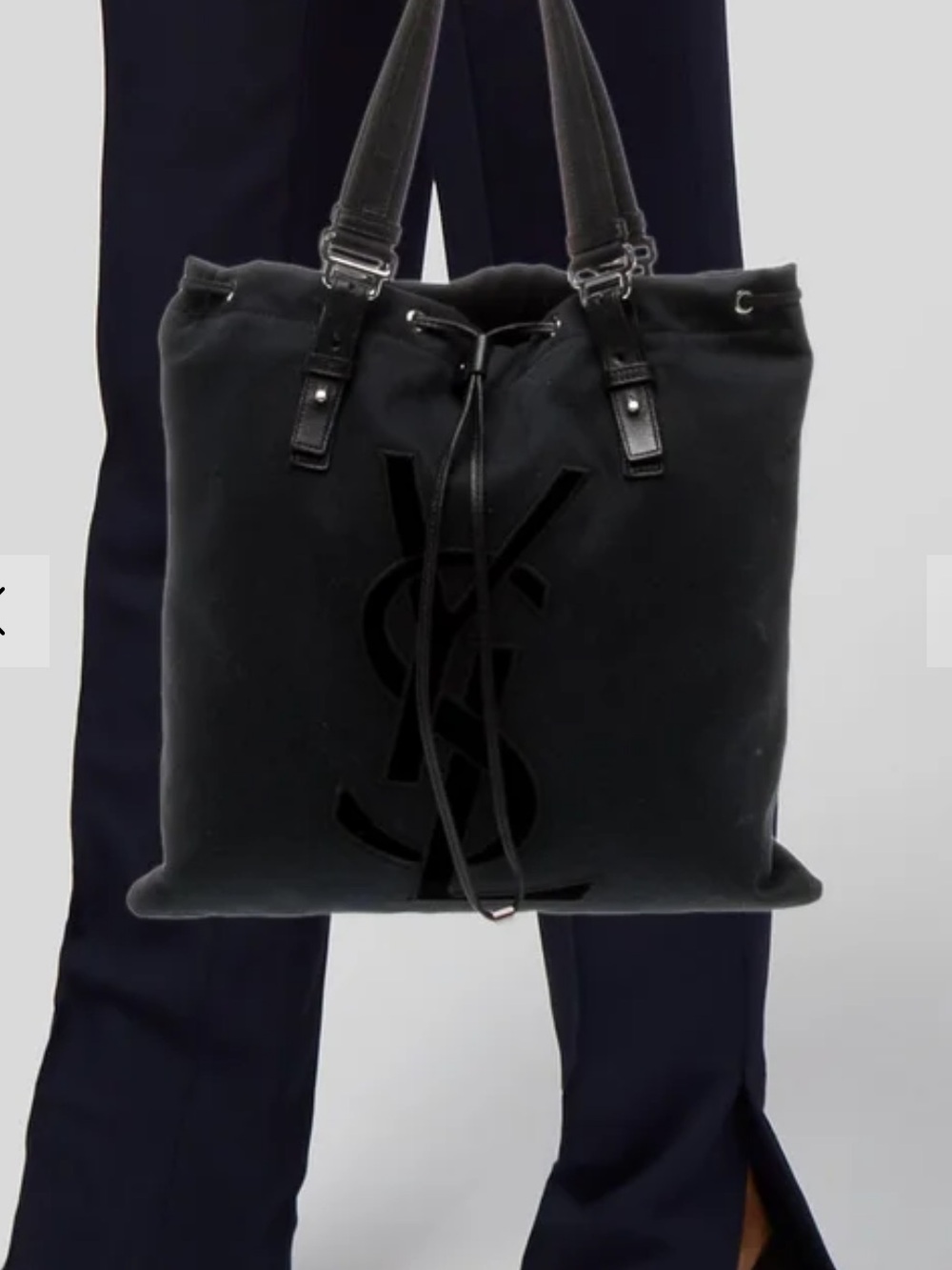 YSL Black Logo Drawstring Tote